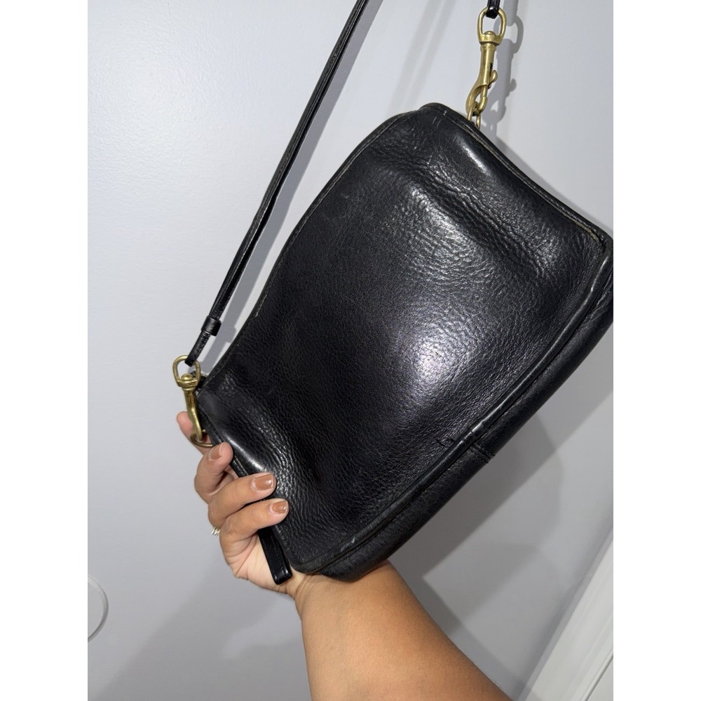VTG Coach 70's Basic Bag Made in NYC USA Black Leather Clutch Wristlet Crossbody - Picture 8 of 10